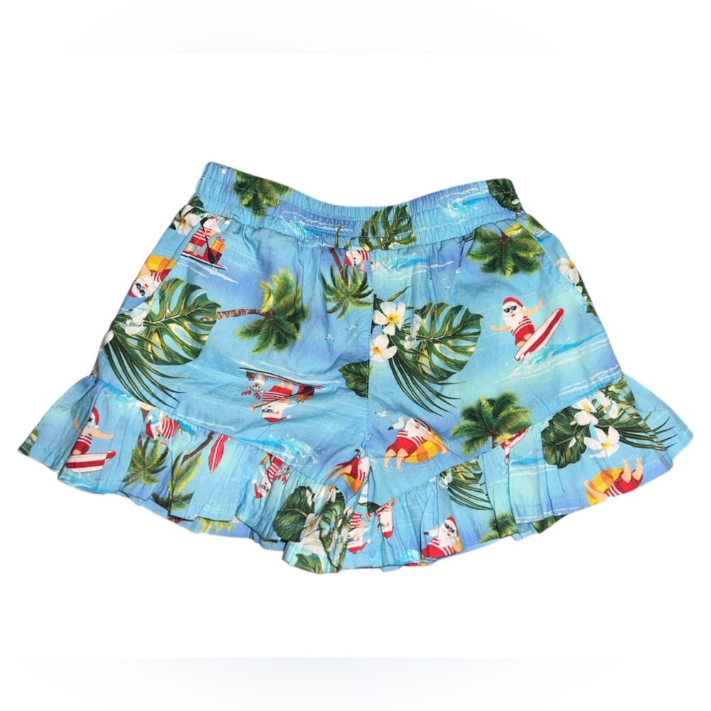 Mango Girls 2T Christmas Tropical Surfing Santa Blue Ruffle Shorts with Pockets - Picture 1 of 3